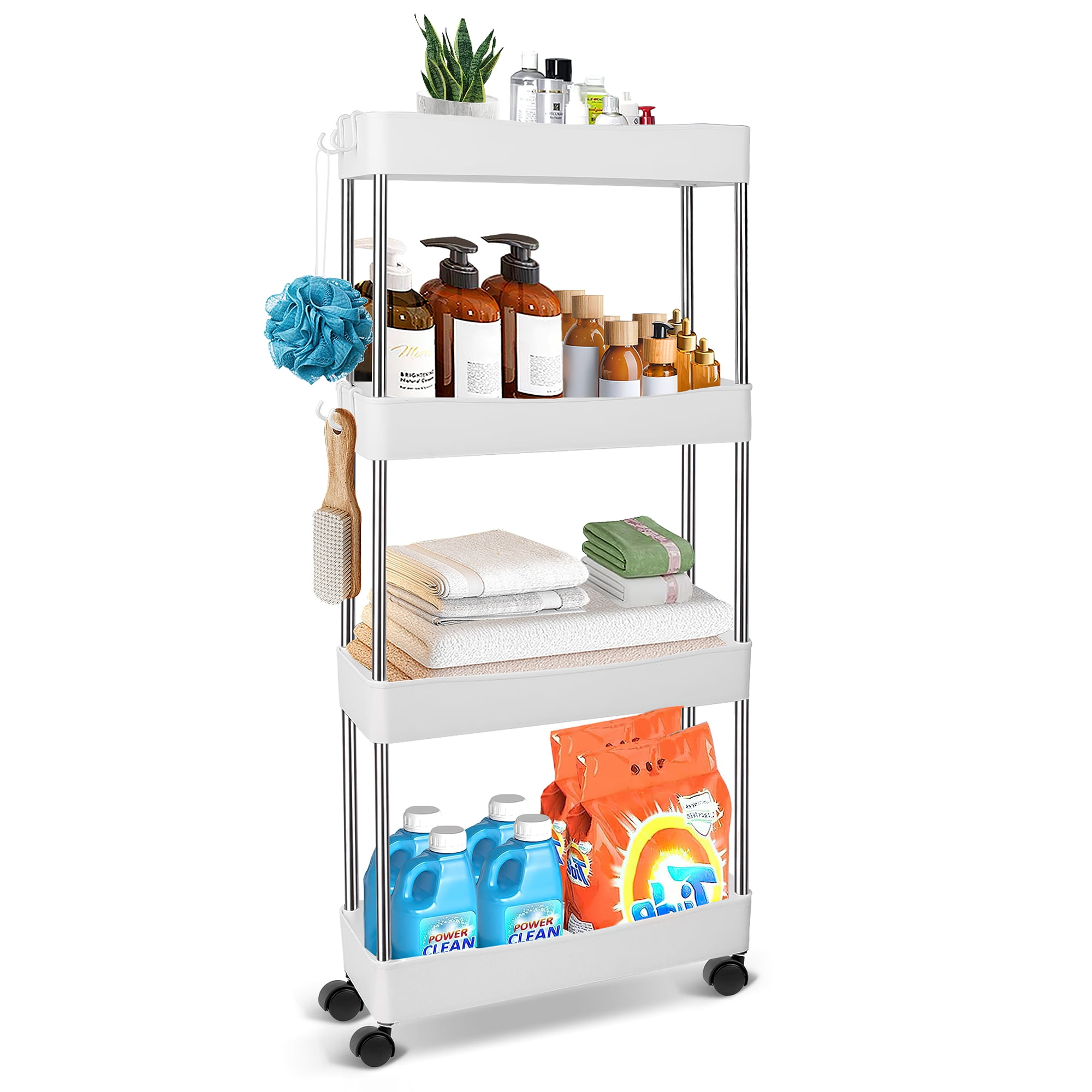 LAYADO 4 Tier Slim Rolling Cart, Slim Rolling Storage Cart with Wheels