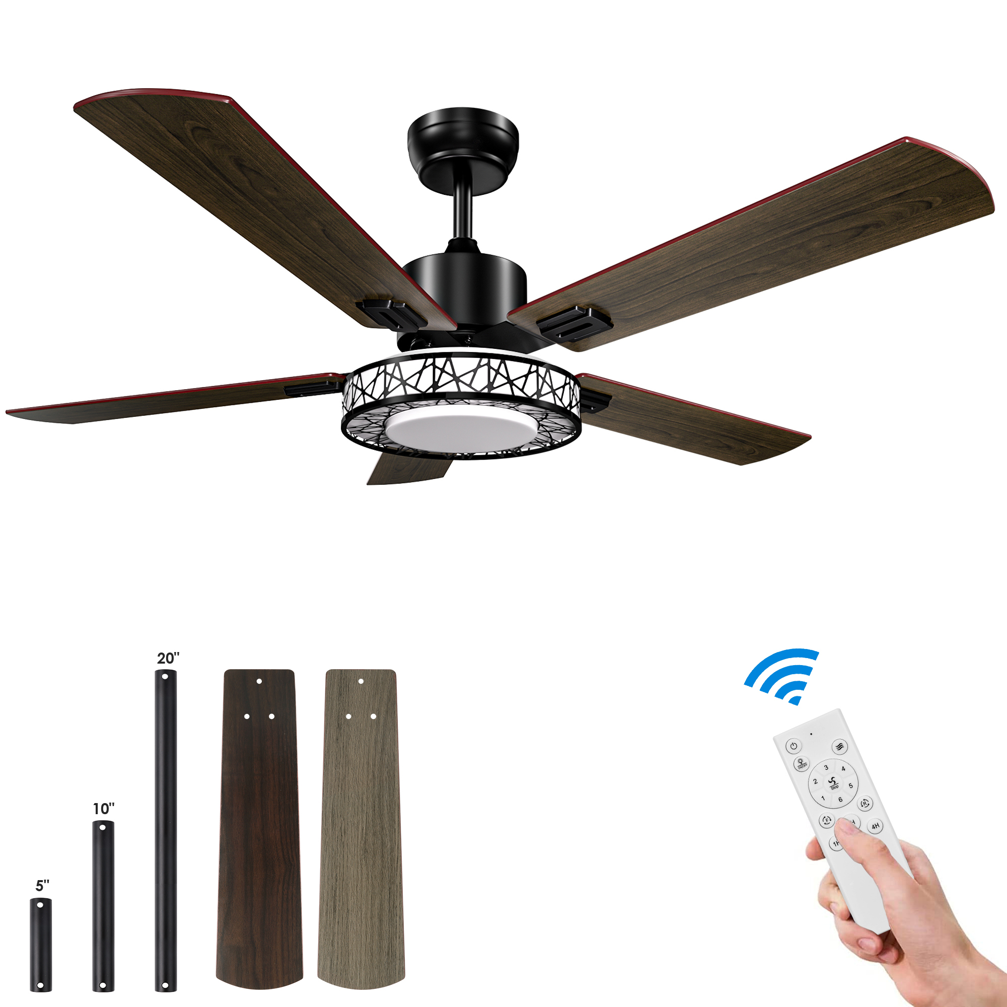 LAYADO 52" Ceiling Fan with Lights and Remote Control Room Fan 5 Reversible Blades, 6 Speeds