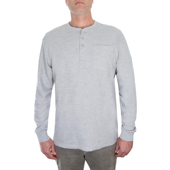 LAYER UP LONG SLEEVE HENLEY WAFFLE IN LIGHT GREY