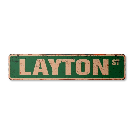 LAYTON Vintage Aluminum Street Sign Childrens Name Room Metal Sign rustic metal tin | Indoor/Outdoor | 30" Wide