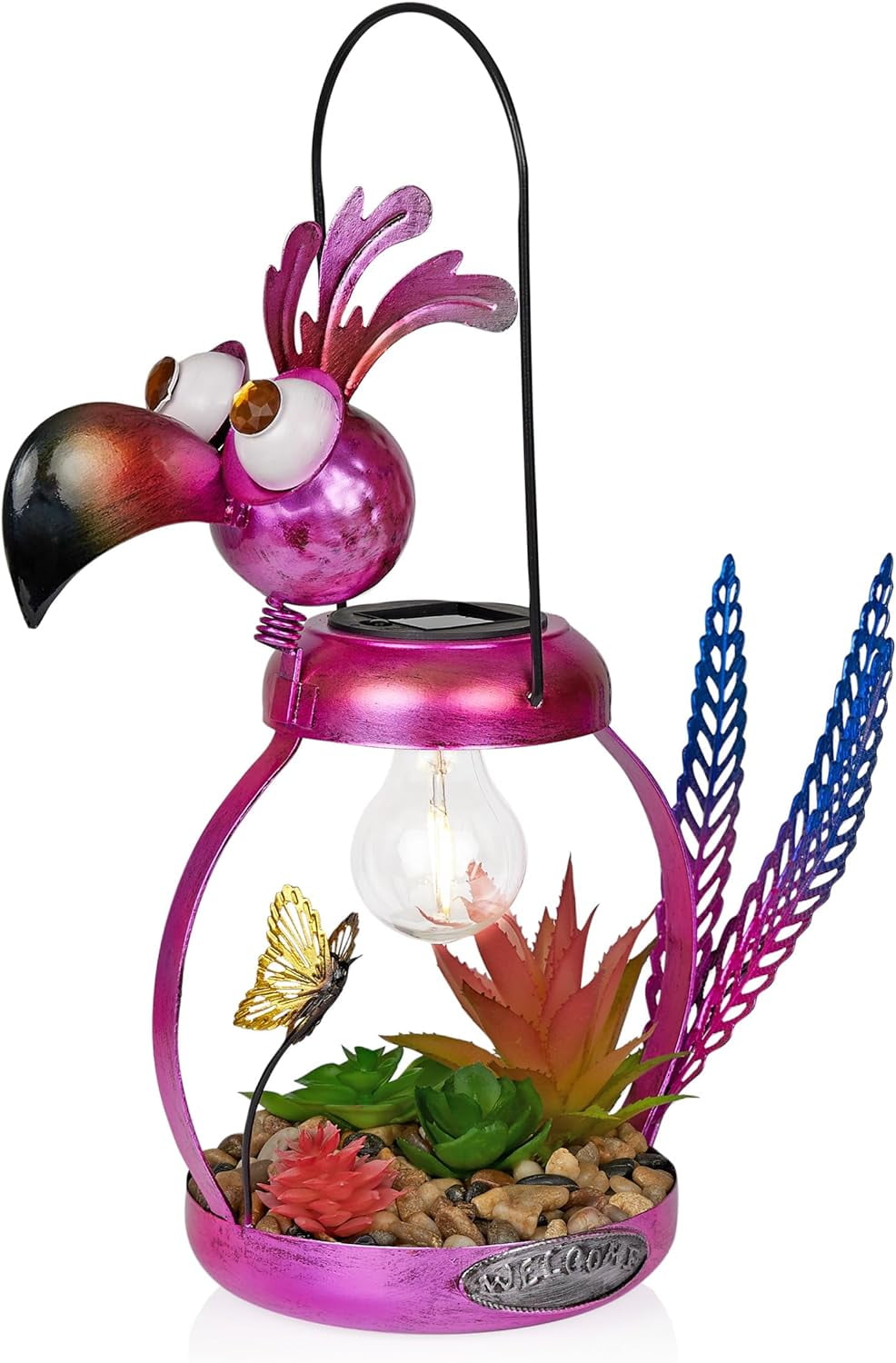 16" Solar Pink Flamingo Metal Garden Decor with LED Light