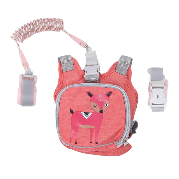 LAZIOEGR 1.5m 2‑in‑1 Kids Backpack Safety Leash with Wrist Link, Cartoon Animal Pattern, Reflective Spring, Pink – Prevent Lost Children Outdoor Harness