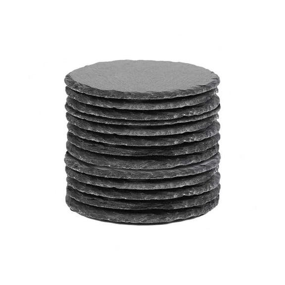 LAZIOEGR 10Pack Natural Slate Drink Coasters  HeatResistant, Reusable, 4.33 Round Black Stone Insulation Cups for Coffee, Wine & Home Use