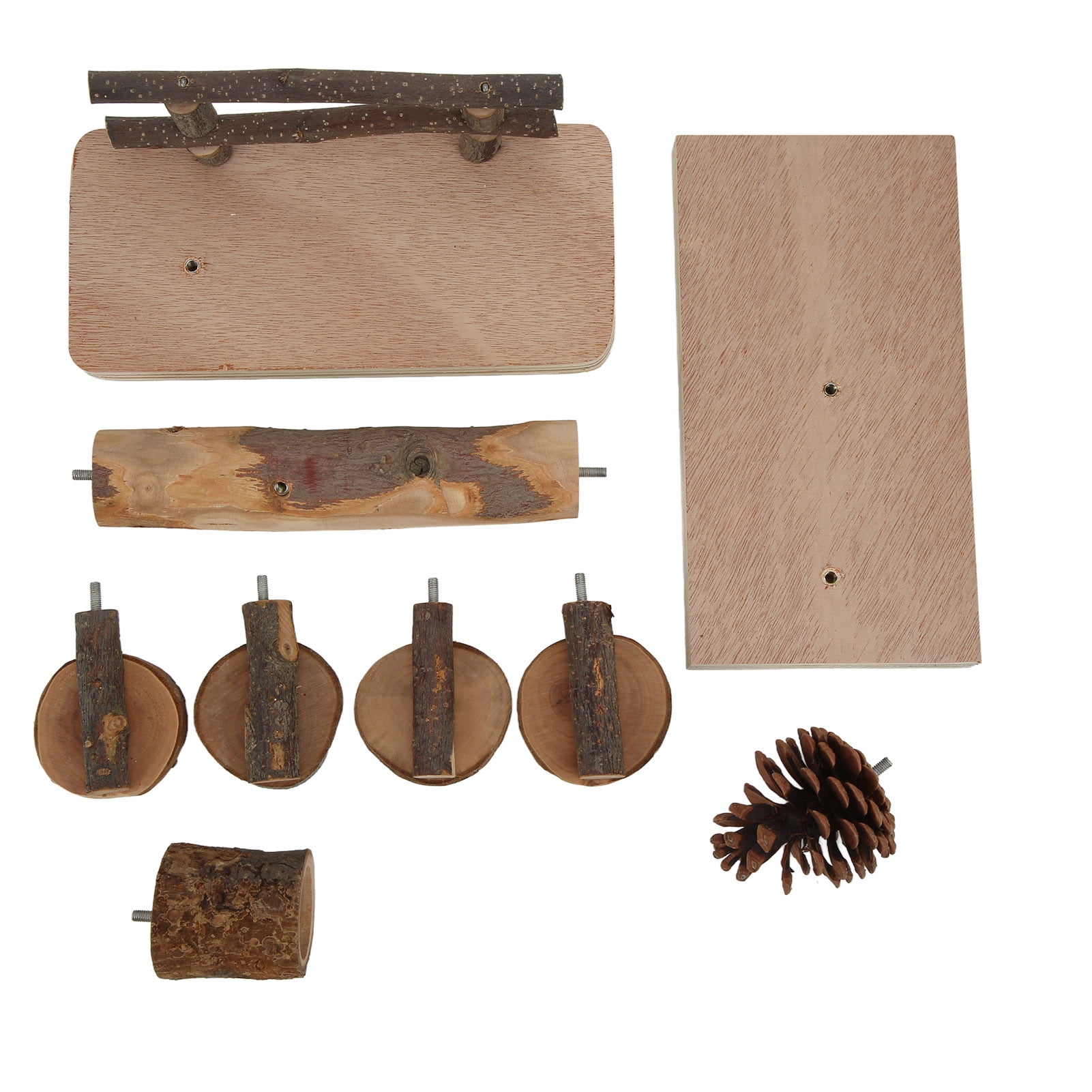 LAZIOEGR 10-Piece Natural Wooden Hamster Climbing Platform Activity Set Double Layer Playground for Mice & Small Pets (7.87 inches / 20 cm)