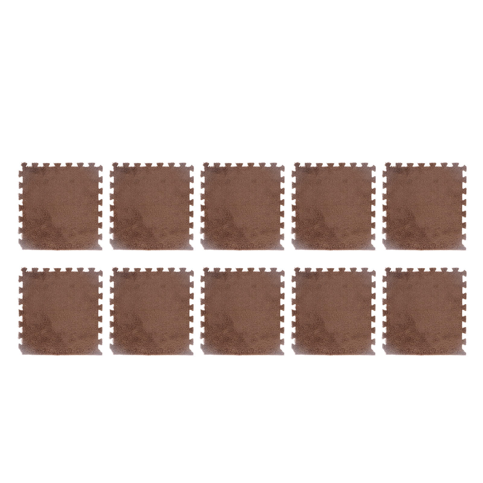 LAZIOEGR 10‑Piece Plush Foam Interlocking Floor Mat, Anti‑Slip, Cut‑Ready, Cozy Brown Carpet Tiles for Bedroom & Playroom