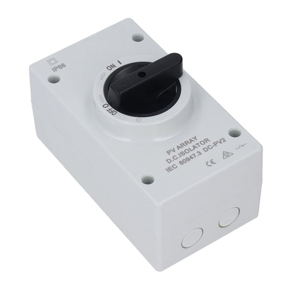 LAZIOEGR 1000V 32A PV DC Disconnect Switch, IP66 Waterproof Compact Photovoltaic DC Isolation Disconnector Switch for RV, Boat, and Off-Grid Solar Power Systems, 7.48 inches / 19 cm, Single Item