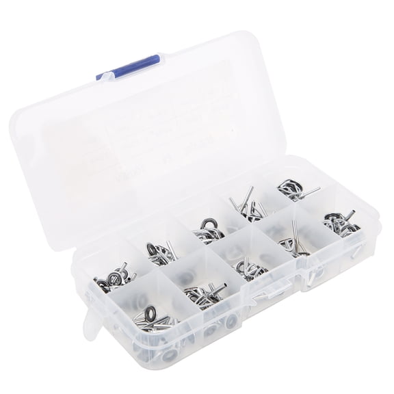 LAZIOEGR 100Pcs Fishing Rod Guide Ring Set Ceramic Guide Eye Sets Boxed Fishing Rod Accessories Heavy Duty Fly Spinning Rod repair kit (5.11x2.75x1.18 inches / 13x7x3 cm)