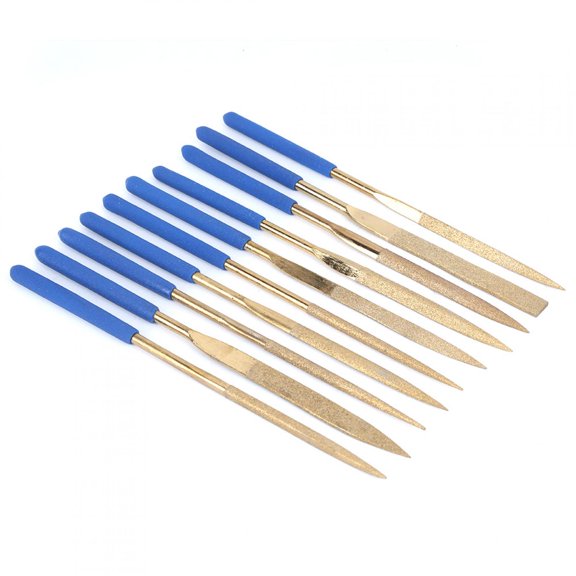 LAZIOEGR 10Pcs Set 5x180mm Titanium Plated Steel Diamonds Needle Files Kit for Filing Cutting High Precision Durable Hand Craft Modeling Jewelry Metal Filing Tools (7.1 inches / 18.0 cm)