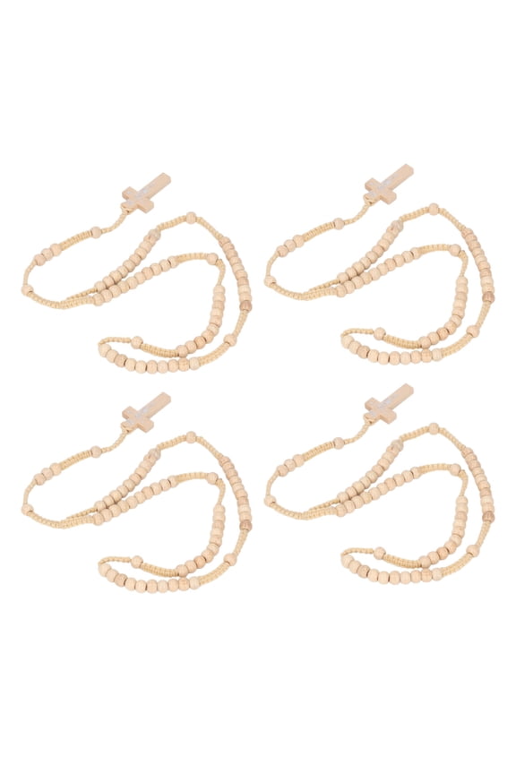 10pcs Wooden Rosary Jesus Imprint Catholic Unisex Style Natural Wooden Bead Cross Rosary Necklace Jewelry for Men Women Beige (16.5 inches / 41.9 cm)