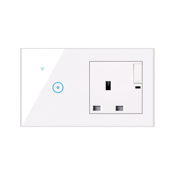 LAZIOEGR 110-240V Smart Wall Outlet Switch 1 Gang Touch Control, Wi-Fi APP & Voice Operation Compatible with Alexa Google Assistant, UK Plug Neutral Live Wire Install, White, 5.7x3.4 in