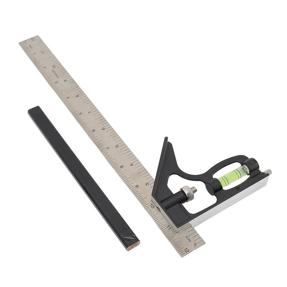 LAZIOEGR 12 Inch / 30.5 cm Combination Square Heavy Duty Alloy Steel Adjustable Carpenter Square Woodworking Measuring Tool 45/90 Degree Marking Framing Try Square with Built-in Pencil