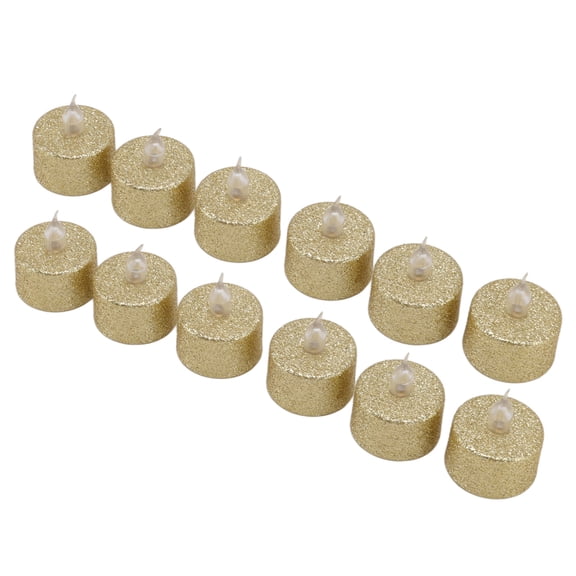 LAZIOEGR 12 Pack LED Flameless Tea Light Candles, Battery Operated Warm Light Electronic Candles for Christmas Wedding Birthday Parties, 1.5 inches / 3.8 cm, Gold