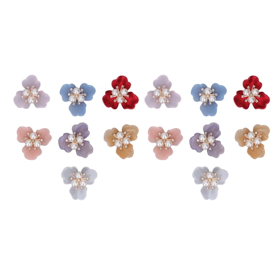 LAZIOEGR 14pcs Pearl Rhinestone Buttons DIY Exquisite Faux Pearl Buttons Flat Back Flower Embellishment for Clothing Brooches Sewing Projects