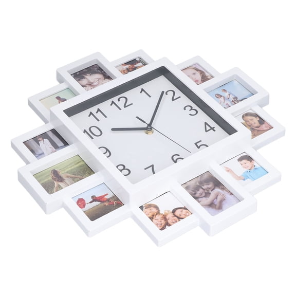 LAZIOEGR 15.35in White Photo Frame Wall Clock DIY Multi Photo Personalized Clock for Home Decor, Elegant Living Room Bedroom Office Timeless Display 15.35 inches / 39 cm