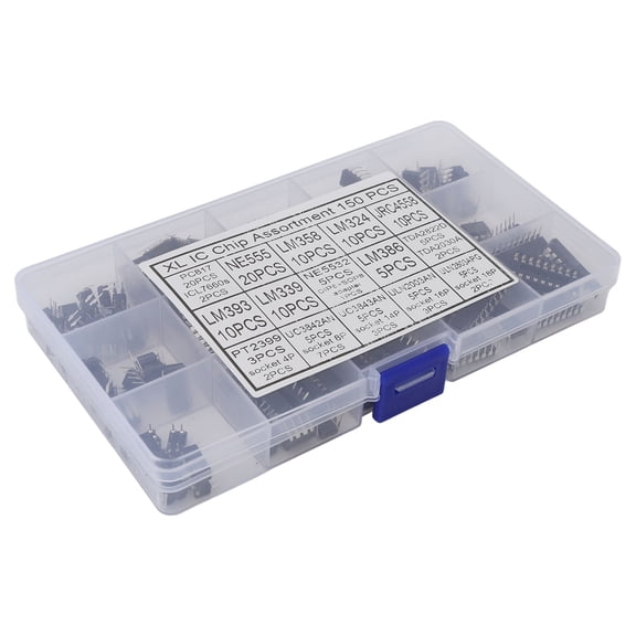 LAZIOEGR 150Pcs XL IC Chip Assortment Kit for Opamp Oscillator Dual Operational Amplifier Photoelectric Coupler Silicon Assorted Sockets Box 6.30 inches / 16 cm