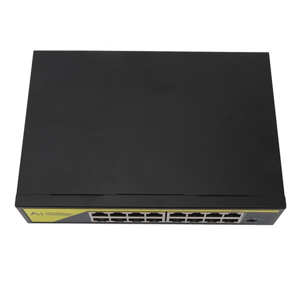 LAZIOEGR 16 Port POE Switch Unmanaged Ethernet Plug and Play Metal Housing Security Camera WiFi Coverage (10.63 inches / 27 cm) US Plug