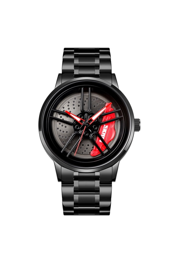 1990 Men's Quartz Watch 30m Water Resistant Mineral Glass Skeleton Concept Dial Stainless Steel Band Black