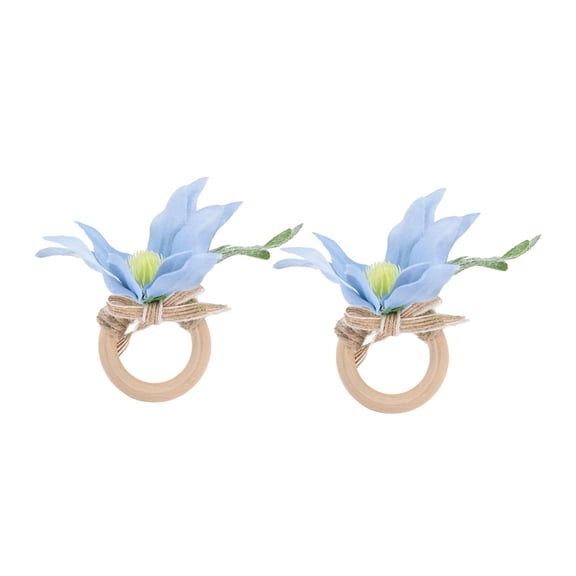 LAZIOEGR 2Pack EcoFriendly Blue Flower Napkin Rings  Durable Wooden Design for Home, Hotel & Party Table Dcor