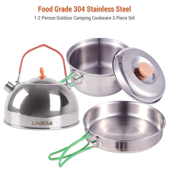 LAZIOEGR 2-Piece Collapsible Camping Cookware Stainless Steel Cooking Pot Frying Pan Set All-In-One Camp Cookware for All Stove Types Backpacking Hiking (7.48 inches / 19 cm)