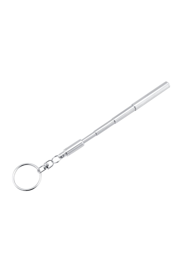 2-in-1 Multifunctional Portable Stainless Steel Telescoping Extendable Key Ring Pen, Silver Lightweight Pocket Sized Writing Instrument for Home Office School, 0.4 x 0.4 x 2.6 inches