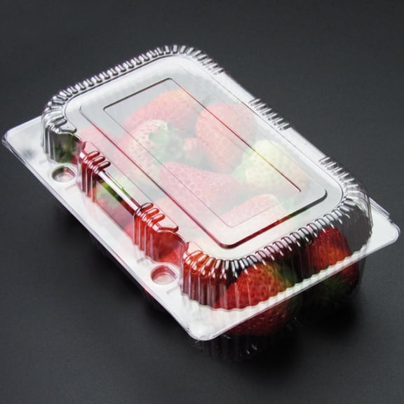 LAZIOEGR 25 PCS Disposable Plastic Hinged Loaf Container Food Fruit Storage Box 7.28 x 4.92 x 2.76 inches / 18.5 x 12.5 x 7 cm Clear Cake Boxes for Pastries and Salads