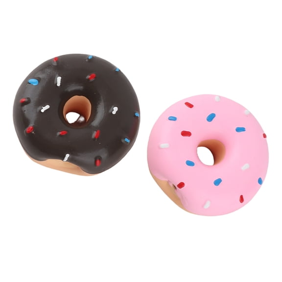 LAZIOEGR 2PCS Latex Pet Doughnut Shape Squeaky Sounding Teeth Cleaning Chew Toys, Interactive Biting Fetch Training for Small Medium Dogs, 2.48 Inches / 6.3 cm, Pink and Brown