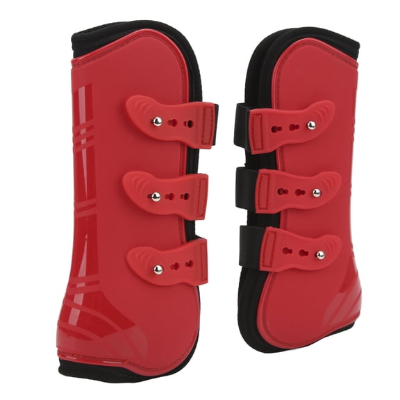 LAZIOEGR 2pcs Horse Front Tendon Boots Adjustable PU Neoprene Support Protector for Equestrian Training Racing, Red Front Legs Size XL (9.84 inches / 25 cm Length)