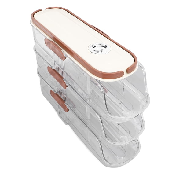 LAZIOEGR 3 Layer Automatic Rolling Egg Storage Box Container with Lid for Refrigerator Single Row Clear Egg Organizer