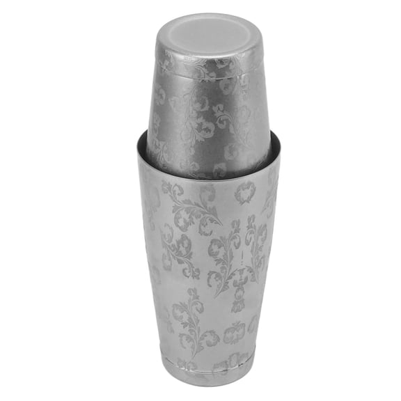 LAZIOEGR 304 Stainless Steel Cocktail Shaker Boston Shaker Set Drink Mixing Shaking Tins for Home Bar Bartending Leaf Pattern with Bottom Line 7.48 inches / 19 cm