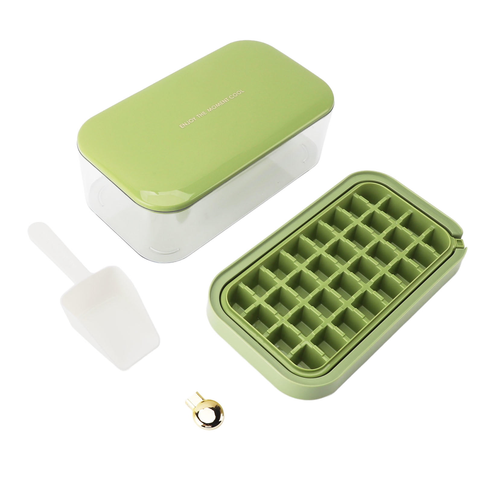LAZIOEGR 32-Cube Ice Tray with Lid, Flip‑Release Bin & Scoop – Easy Freezer Ice Mould for Drinks, Jellies & More