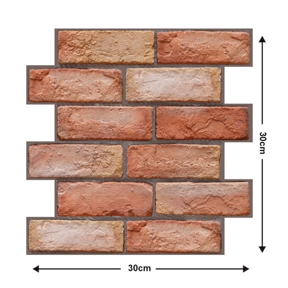 LAZIOEGR 3D Red Brick Peel & Stick Wallpaper Water-Resistant Removable Self Adhesive PVC Wall Stickers for Living Room Kitchen Countertop, 11.8 x 11.8 Inches / 300 x 300 mm, 1 Pack
