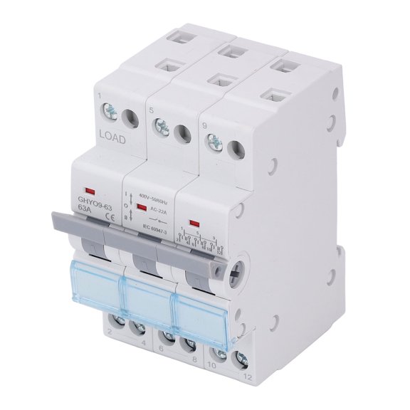 LAZIOEGR 3P Dual Power Transfer Isolation Switch DIN 35mm Rail Mounting Manual Conversion Switch 63A 400V for Household Electrical Control and Industrial Circuit Protection 9.00x8.00x7.00 inches