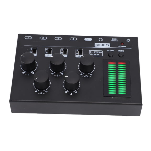 LAZIOEGR 4 Channel Mini Audio Mixer with LED Level Display Stereo Mono Low Noise Sound Mixer for PC CD Player Preamplifier Headphone Speaker