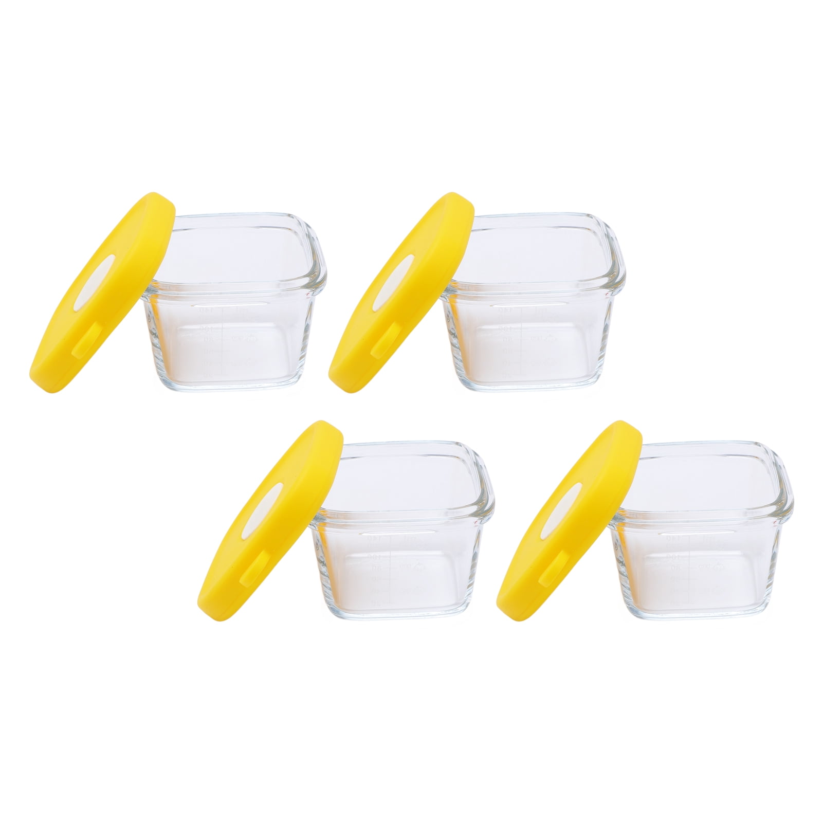 LAZIOEGR 4-Pack Baby Food Storage Jars Glass Meal Prep Containers with Airtight Silicone Lids, 4.7 oz / 140ml Infant Snack Dispenser Bowls for Freezer and Microwave, Yellow