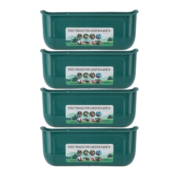 LAZIOEGR 4‑Pack Large Livestock Feed Troughs with Dual‑Mount Clips – Ideal for Chickens, Ducks, Geese, Goats, Sheep & More, Green