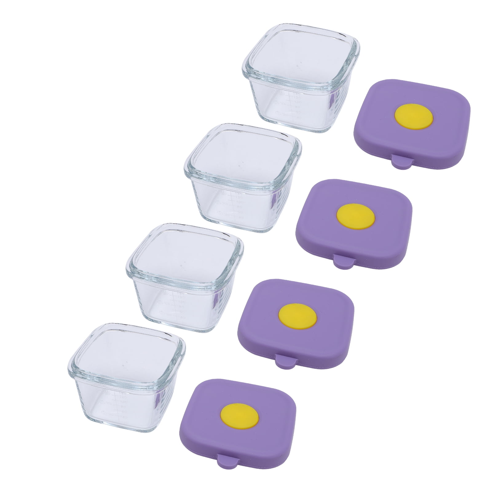LAZIOEGR 4-Piece Glass Baby Food Storage Container Set with Silicone Sealing Lids, 4.7 oz / 140ml Children Snack and Puree Dispenser Jars for Toddlers and Infants, Purple