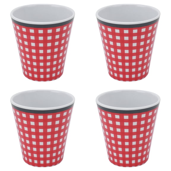 LAZIOEGR 4-Piece Melamine Cup Set, 8.8 oz / 260 ml Red Grid Pattern Unbreakable Coffee Mugs for Student School Home