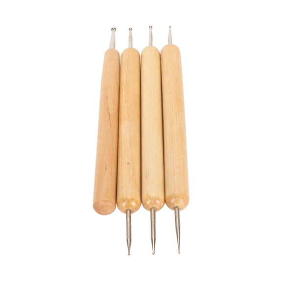 LAZIOEGR 4 Pieces Indentation Pen Stainless Steel Tracing Dotting Stylus Set with Birch Wood Handle for Painting Engraving Embossing Clay Art and Nail Craft