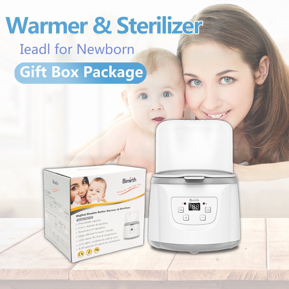 LAZIOEGR 4-in-1 Baby Bottle Warmer and Steam Sterilizer, Fast Baby Food Heater with 2-Bottle Capacity LED Screen Adjustable Temperature (7.48 x 7.48 x 6.3 inches / 19 x 19 x 16 cm), White EU Plug