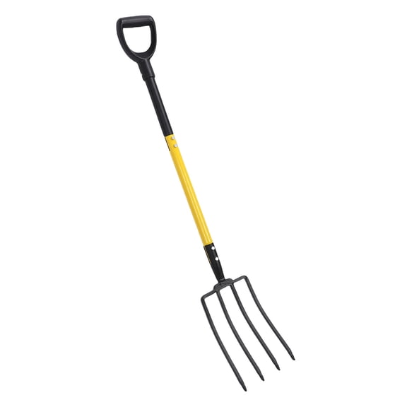 LAZIOEGR 46 Inch / 117 cm Heavy Duty Iron 4 Tines Garden Spading Pitch Fork with Y-Grip Versatile Tool for Gardening Digging Composting Spading and Manure Handling Durable Agricultural Equipment