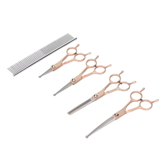 LAZIOEGR 5-Piece Stainless Steel Dog Grooming Scissors Kit with Safety Round Tips, Professional Pet Trimming Tool Set for Cats and Small Animals, Includes Straight and Curved Shears, 8.66 in / 22 cm