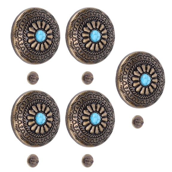 LAZIOEGR 5 Sets Blue Turquoise Flower Rivet 30mm (1.18 inches) Bronze Decorative Screw Back Button for Leathercraft DIY Customization Repair Belts Bags Hats Shoes Crafting Accessories