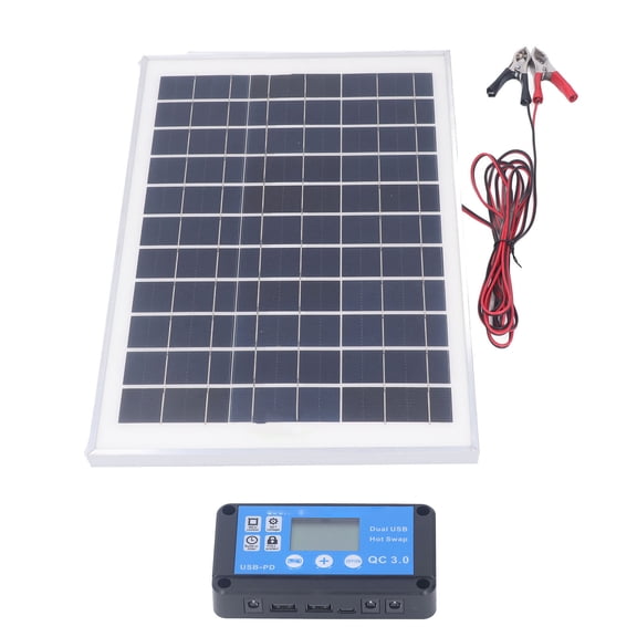 LAZIOEGR 50W Solar Panel Kit 18V Off-Grid Monocrystalline Solar Charger with MPPT Waterproof Charge Controller and 3-Meter Battery Clamp for Outdoor RV Boat Trailer Camper Marine Car