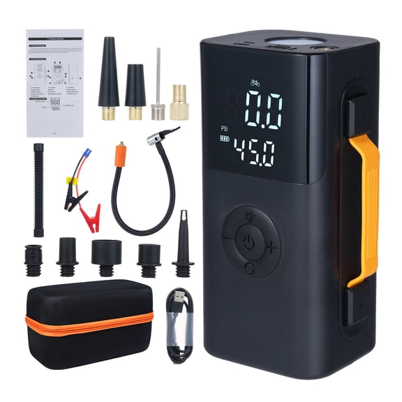 LAZIOEGR 525A Peak Car Jump Starter Air Compressor 6000mAh Power Bank Tire Inflator LCD Black