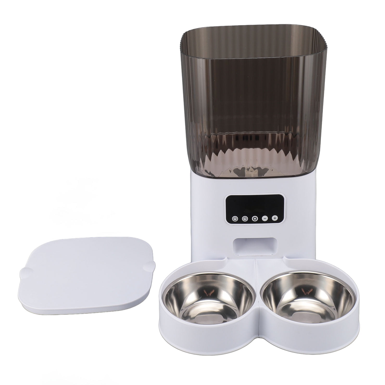 LAZIOEGR 5L Automatic Pet Feeder Smart Cat Dog Food Dispenser Stainless Steel Double Bowl Button Type Portion Control Voice Record (9.84 x 7.87 inches / 25 x 20 cm)