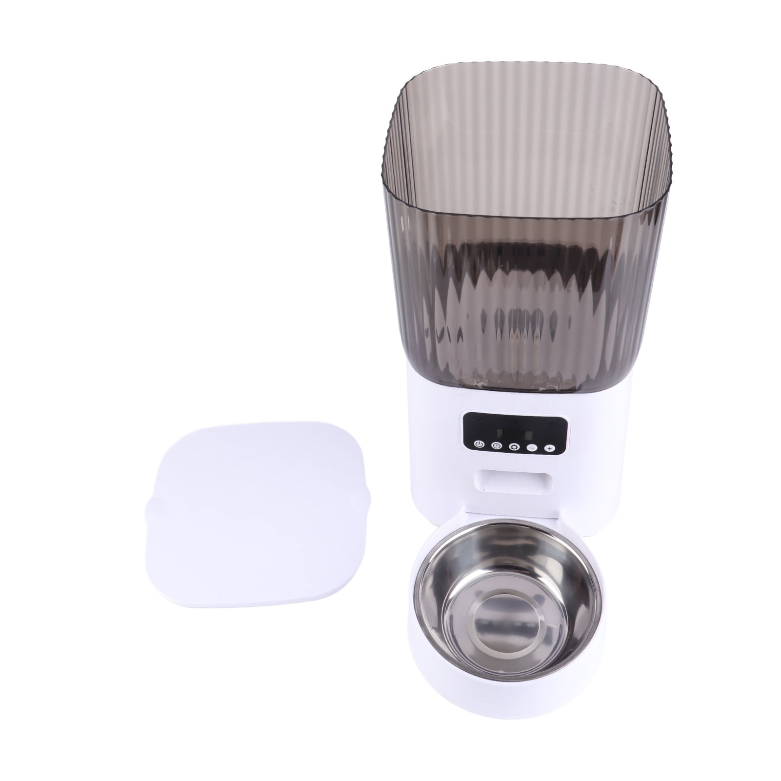 LAZIOEGR 5L Automatic Pet Feeder Smart Cat Dog Food Dispenser Stainless Steel Single Bowl Button Type Portion Control Voice Record (9.84 x 7.87 inches / 25 x 20 cm)