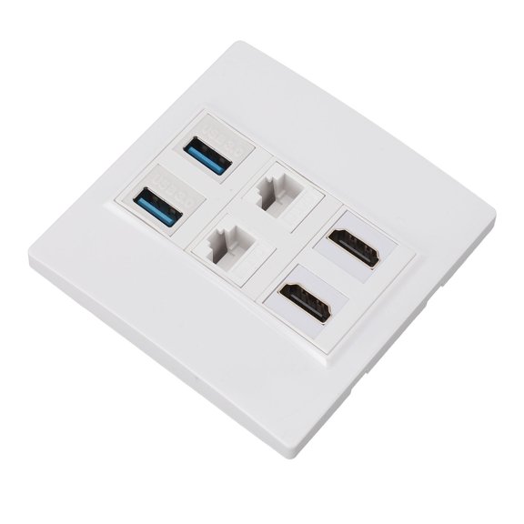 LAZIOEGR 6 Port Multimedia Wall Plate 5Gbps 4K 60HZ HD Multimedia Interface Cat6 RJ45 USB3.0 Combo Wall Plate Panel (7.48 inches / 19 cm)
