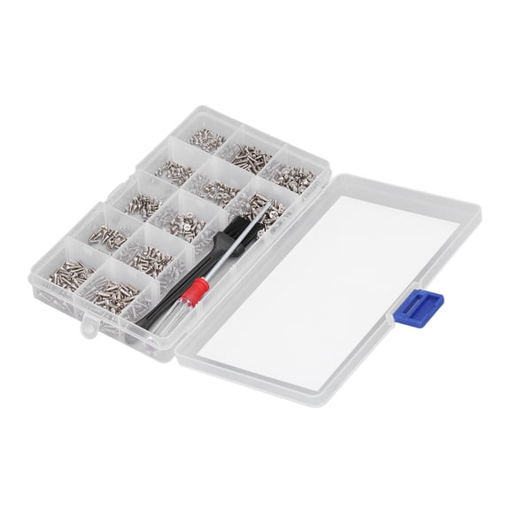 LAZIOEGR 600Pcs Computer Screws Assortment Kit Micro Flat Head M2 M2.5 M3 Laptop Hardware Screws Set with Screwdriver and Cleaning Brush, Silver Steel Fasteners (18.0x12.0x3.0 in / 45.7x30.5x7.6 cm)