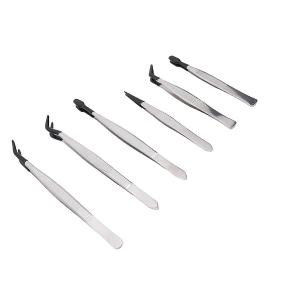 LAZIOEGR 6Pcs Set Stainless Steel Tweezers Tool Rubber Wrapped Head Multifunctional False Eyelash Tweezers for Makeup Application and Stamp Collection