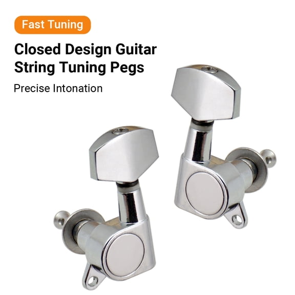 LAZIOEGR 6pcs Sealed Guitar String Tuning Pegs 3L3R Machine Heads String Tuners for Electric Acoustic Guitars, Heavy Duty Replacement Parts, 5.12 inches / 13 cm, Silver